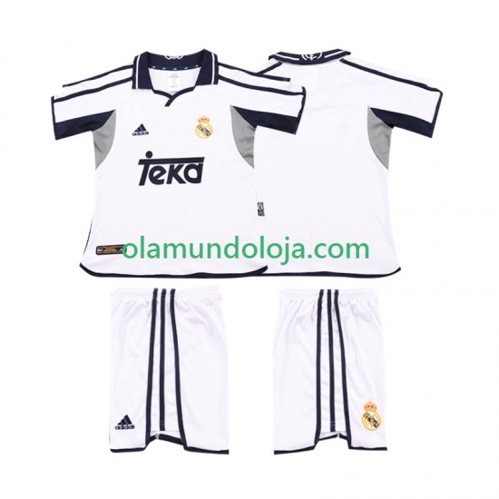 Camisola Real Madrid 2001 Retro Criança Equipamento Primeiro 2002 Manga Curta